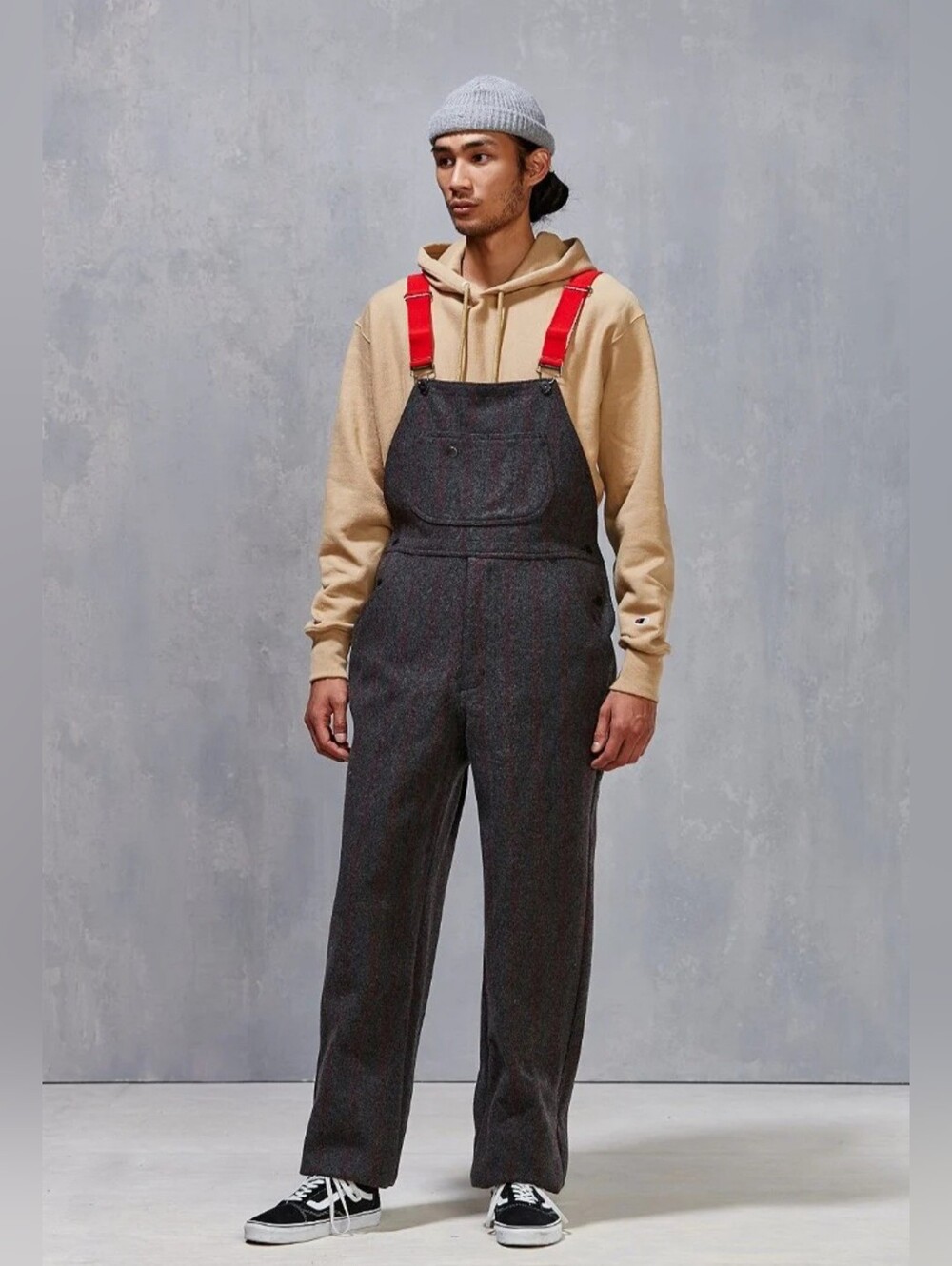 Woolrich Gray Tweed Overalls with Red Straps Mens Size XL